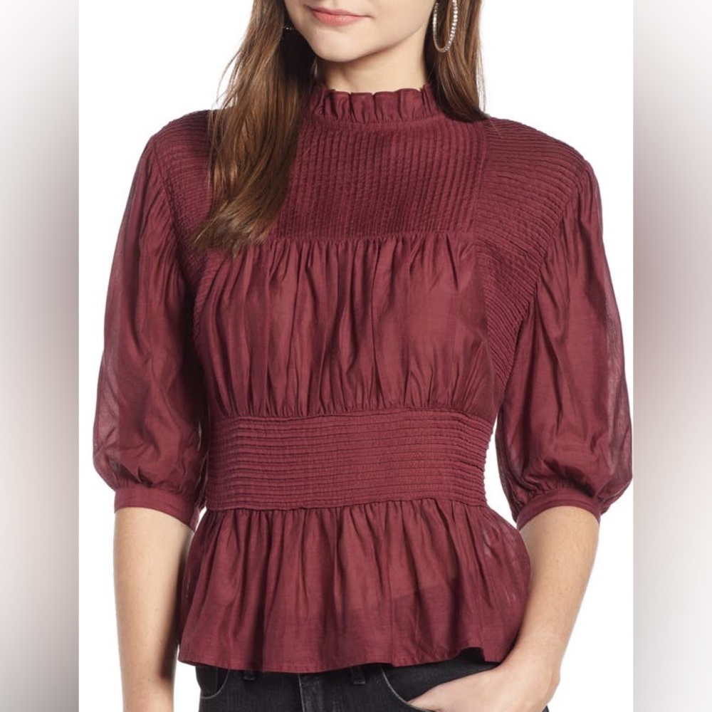 Something Navy Burgundy‎ Sz XS Pleated Peplum